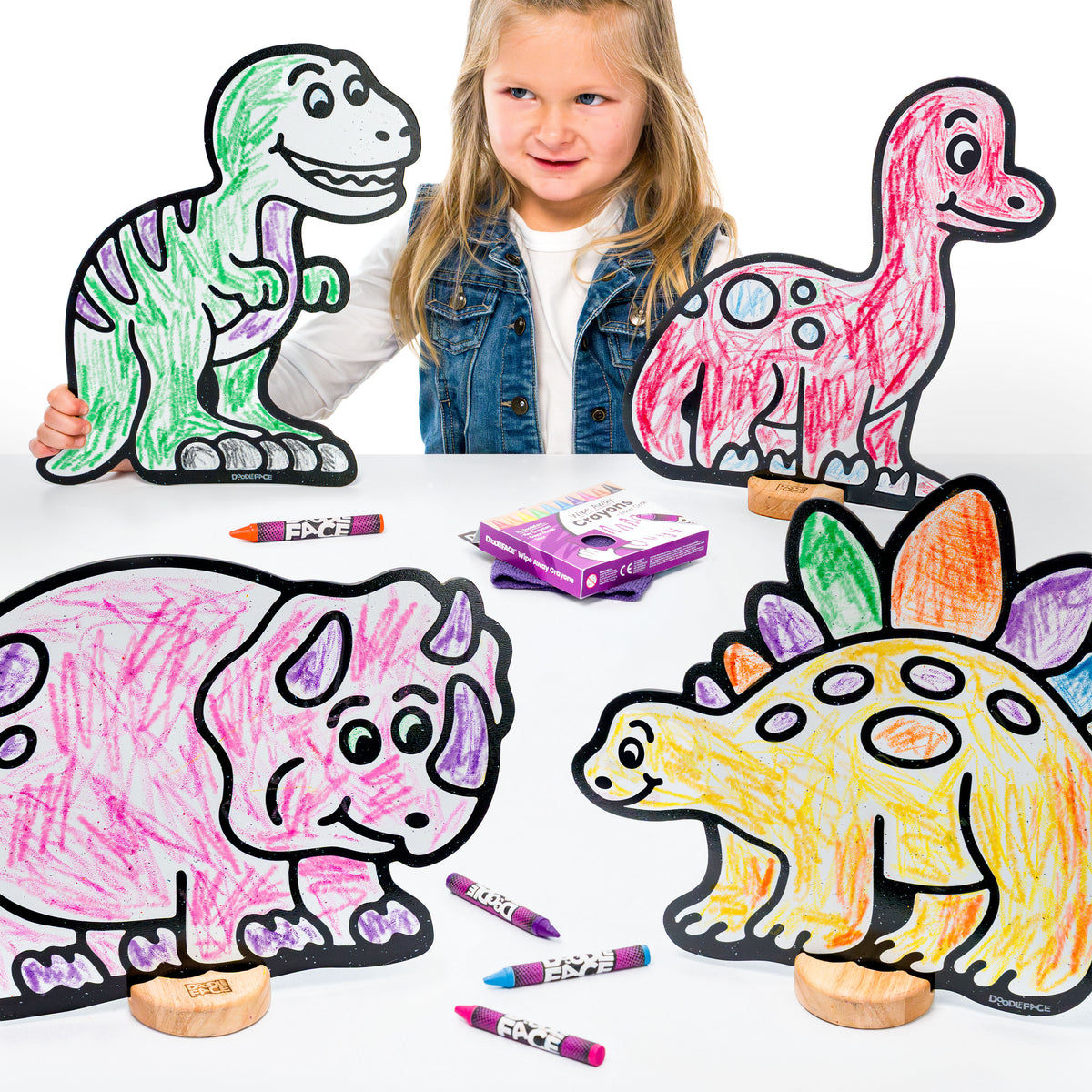 Dinosaur Color & Play Set | Brachiosaurus, Stegosaurus, T-Rex, and Triceratops