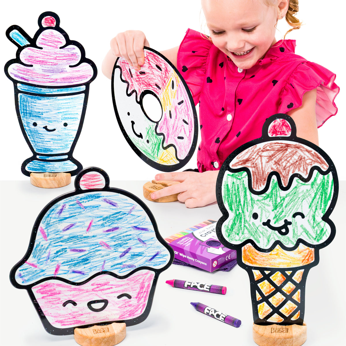 Kawaii Desserts Color & Play Set | Cupcake, Donut, Ice Cream, and Milkshake