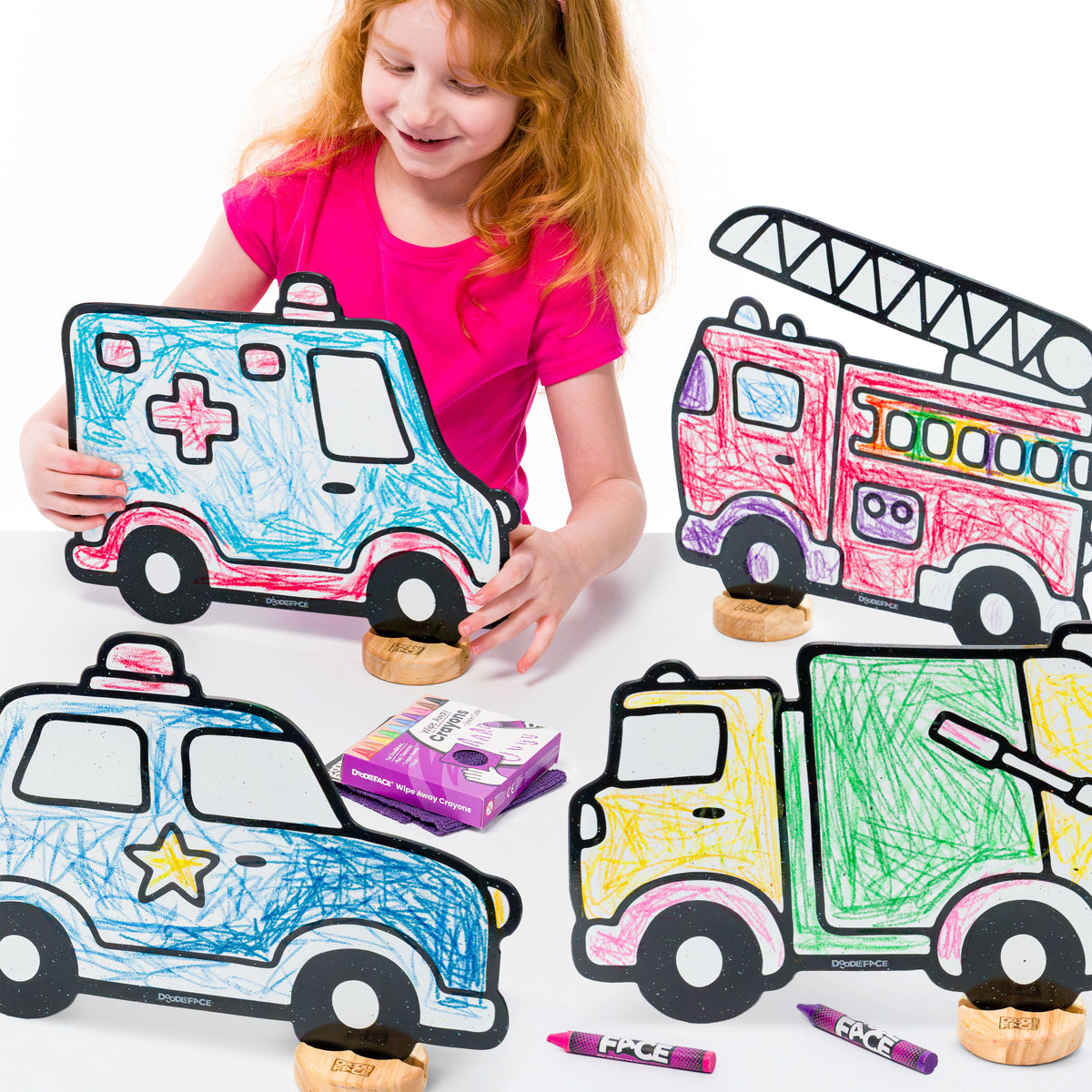 Trucks Color & Play Set | Ambulance, Fire Truck, Garbage Truck, and Police Car