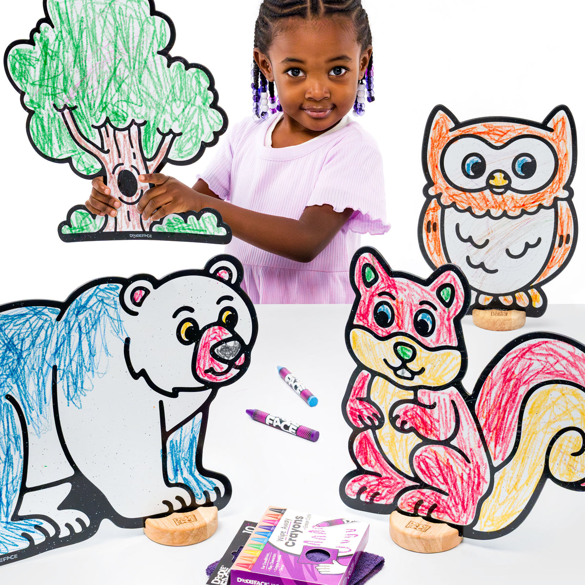 Woodland Animal Companion Color & Play Set | Bear, Owl, Squirrel, and Tree