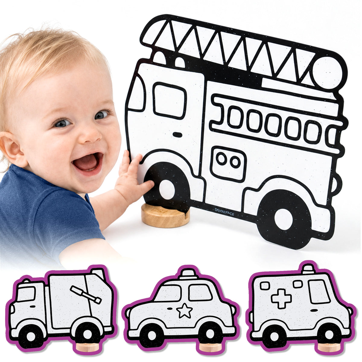 Trucks Color & Play Set | Ambulance, Fire Truck, Garbage Truck, and Police Car