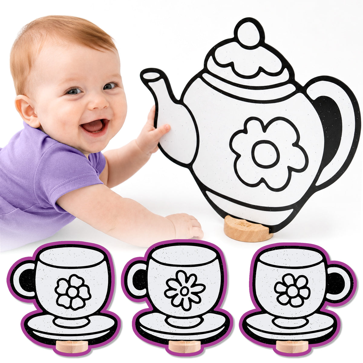 Tea Party Color & Play Set | Teapot and 3 Unique Teacups
