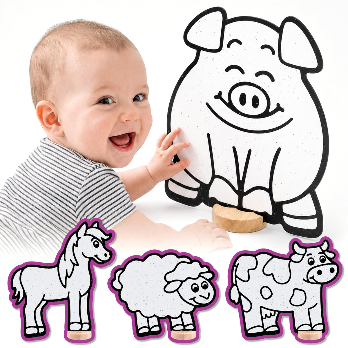 Farm Color & Play Set | Cow, Horse, Pig, and Sheep