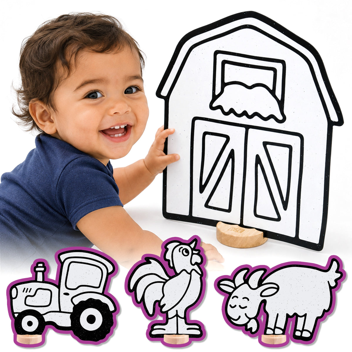 Farm Companion Color & Play Set | Barn, Goat, Rooster, and Tractor
