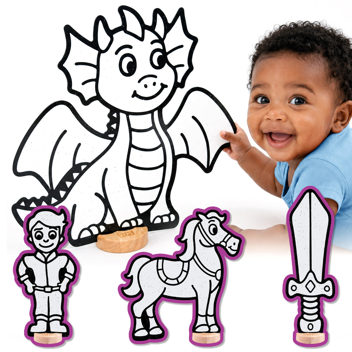 Fairytale Companion Color & Play Set | Dragon, Prince, Regal Horse, and Sword