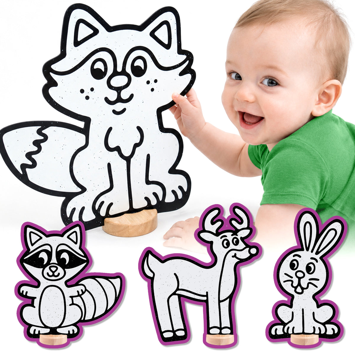 Woodland Animal Color & Play Set | Deer, Fox, Rabbit, and Raccoon