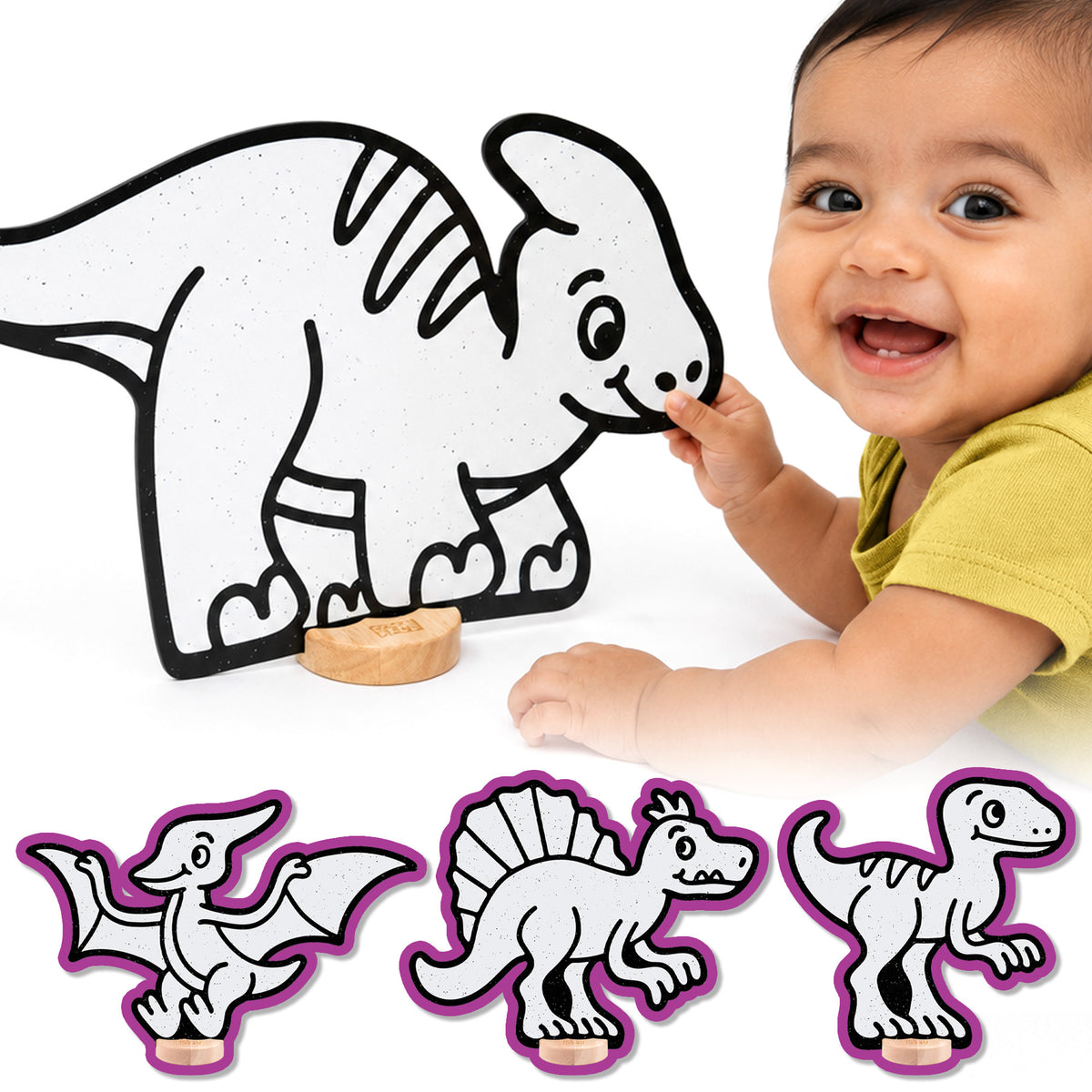 Dinosaur Companion Color & Play Set | Parasaurolophus, Pterodactyl, Spinosaurus, and Velociraptor