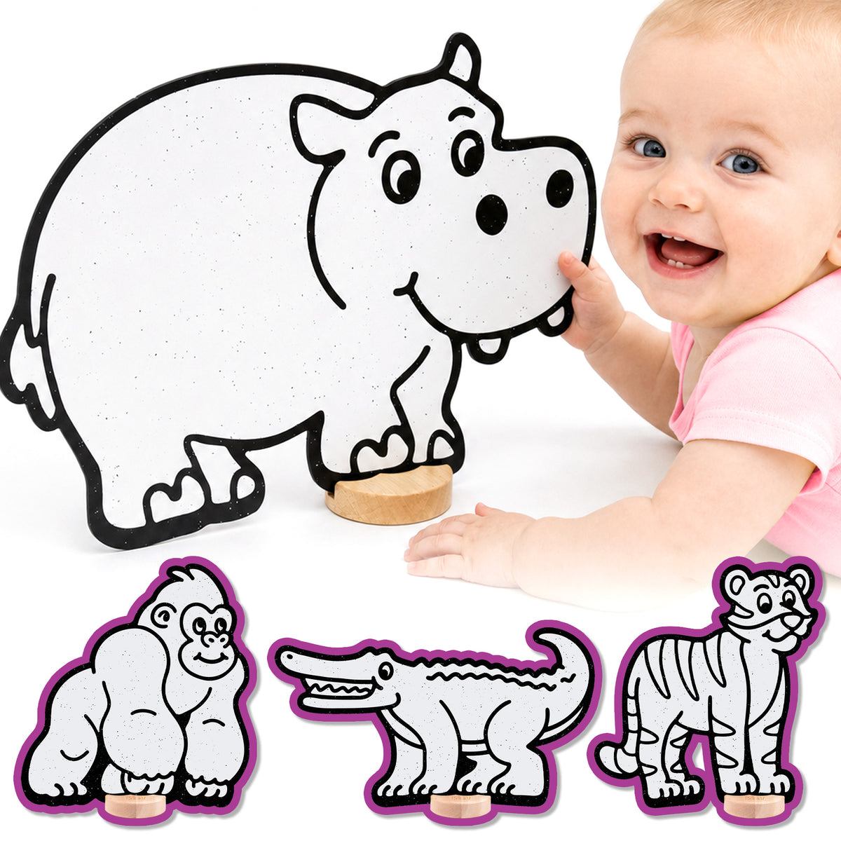 Safari Zoo Companion Color & Play Set | Alligator, Gorilla, Hippo, and Tiger