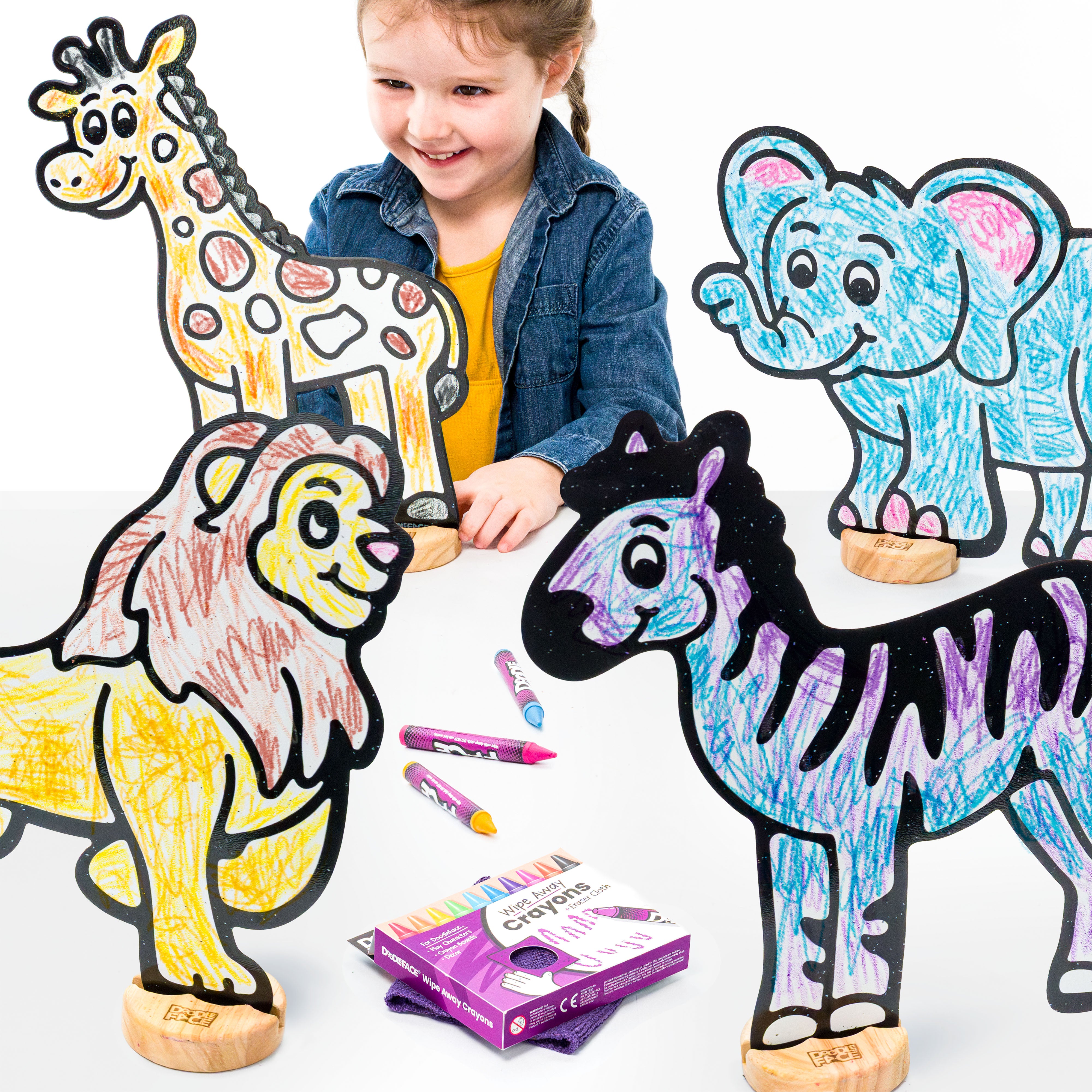 Safari Zoo Animal Color & Play Set | Elephant, Giraffe, Lion, and Zebra