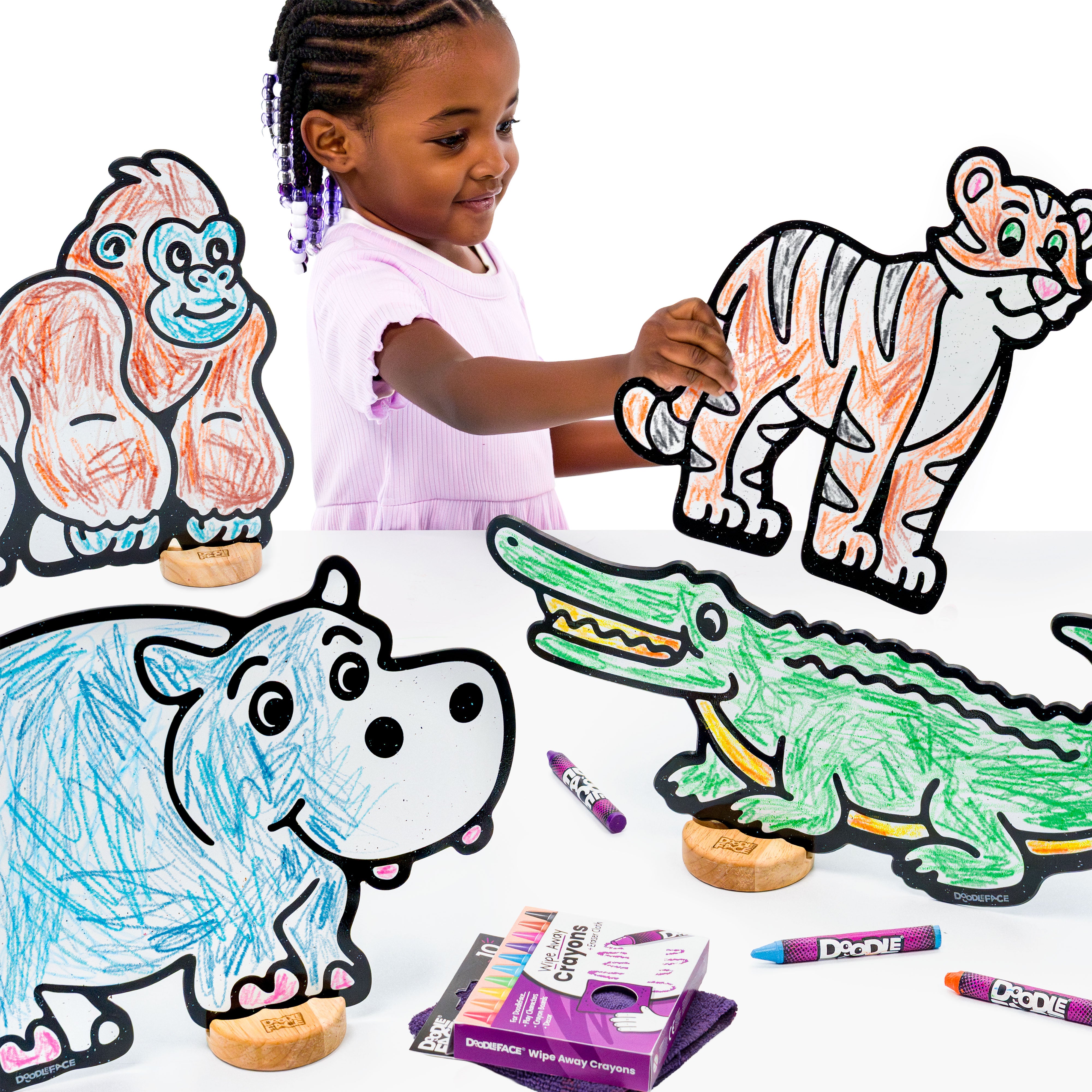 Safari Zoo Companion Color & Play Set | Alligator, Gorilla, Hippo, and Tiger