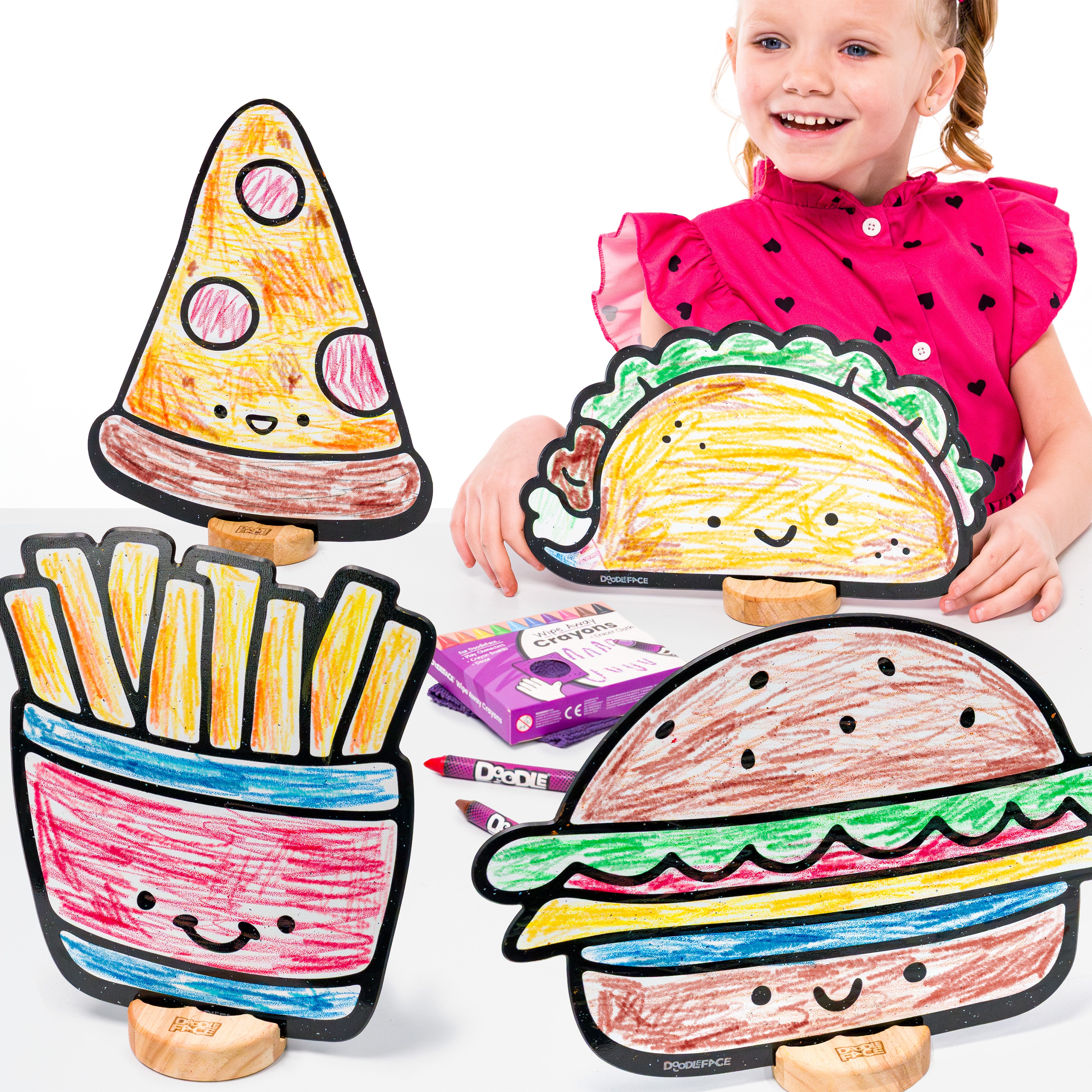Kawaii Fast Food Color & Play Set | Burger, Pizza, Taco, and Fries
