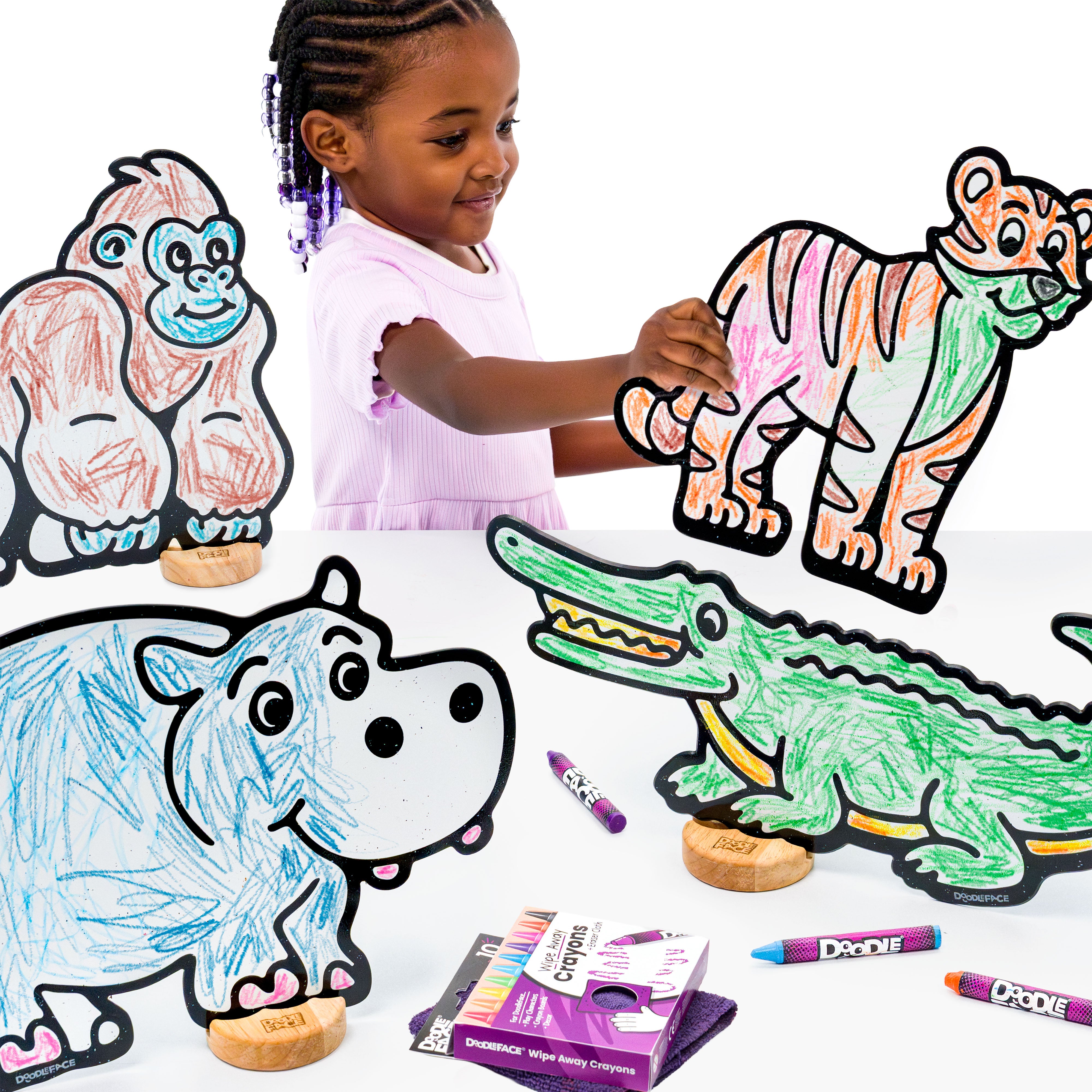 Safari Zoo Companion Color & Play Set | Alligator, Gorilla, Hippo, and Tiger