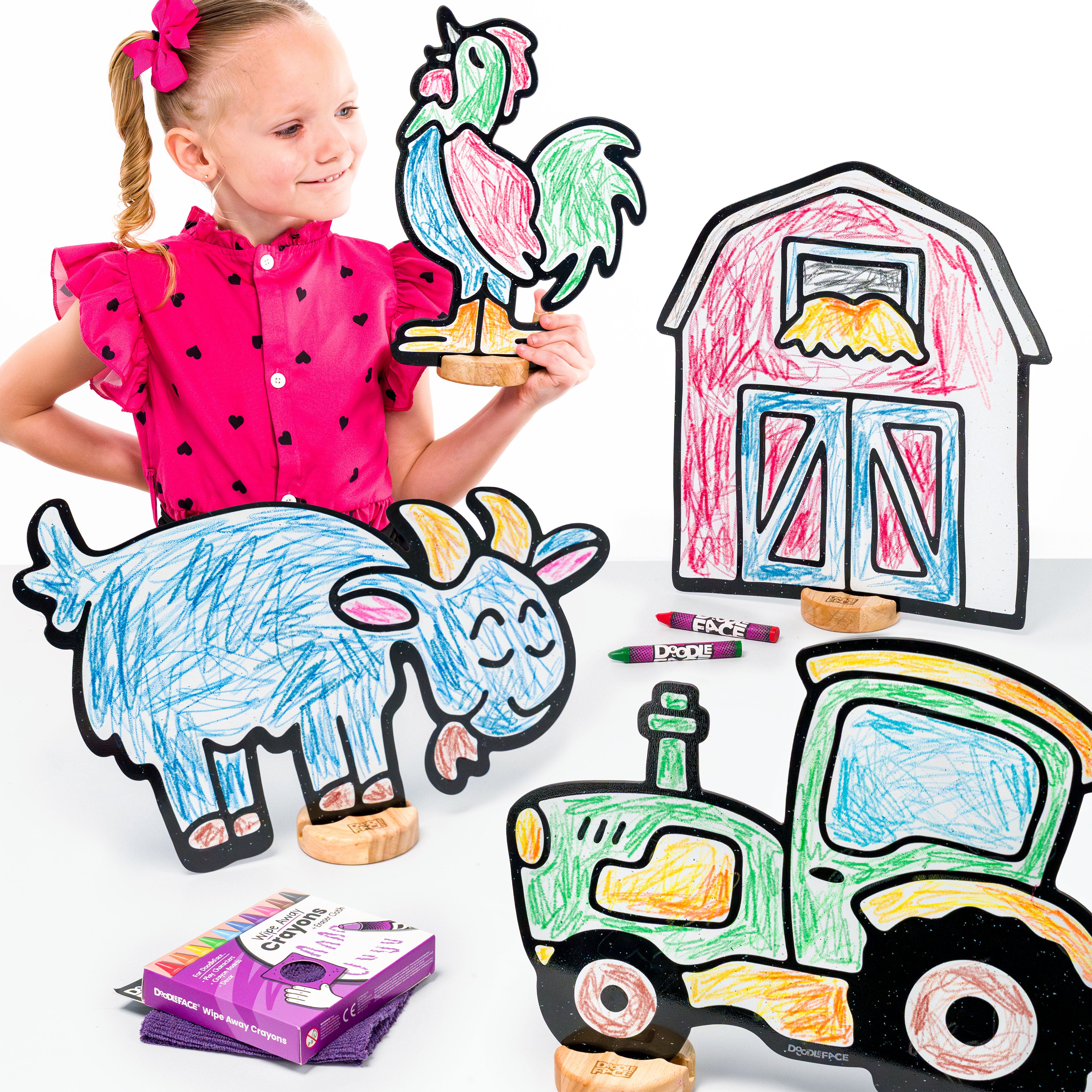 Farm Companion Color & Play Set | Barn, Goat, Rooster, and Tractor
