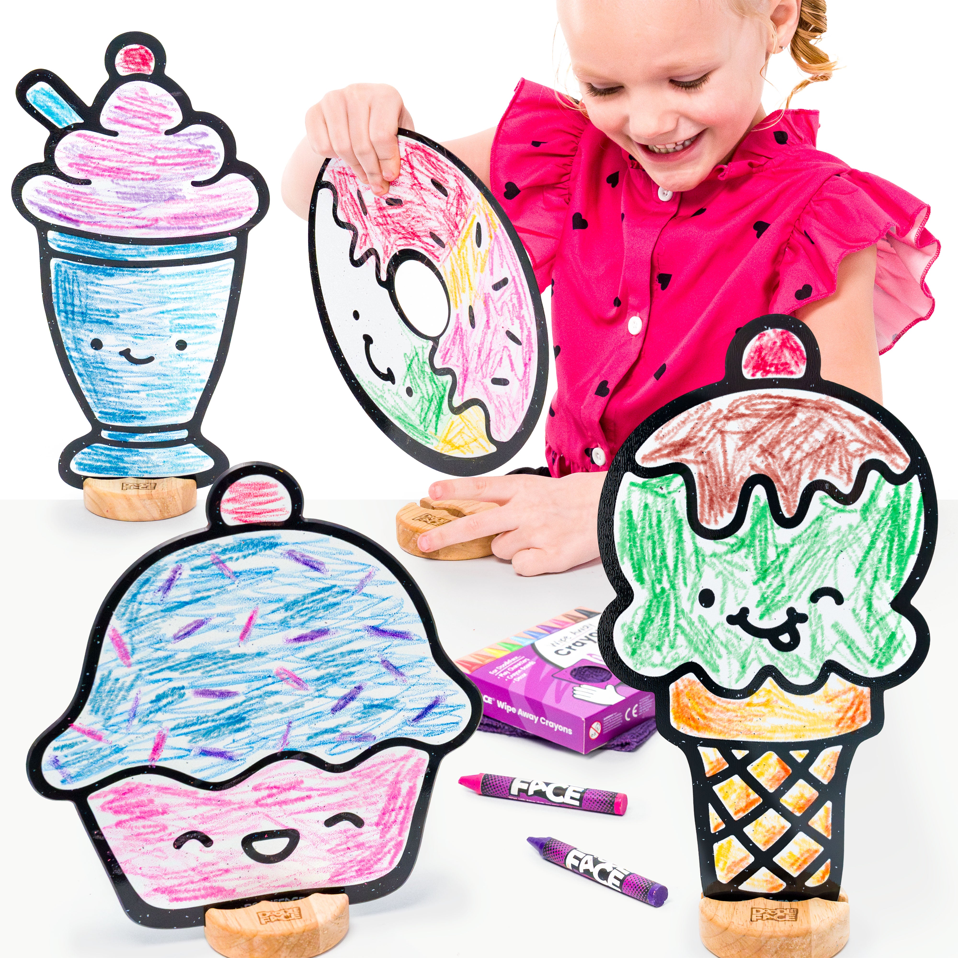 Kawaii Desserts Color & Play Set | Cupcake, Donut, Ice Cream, and Milkshake