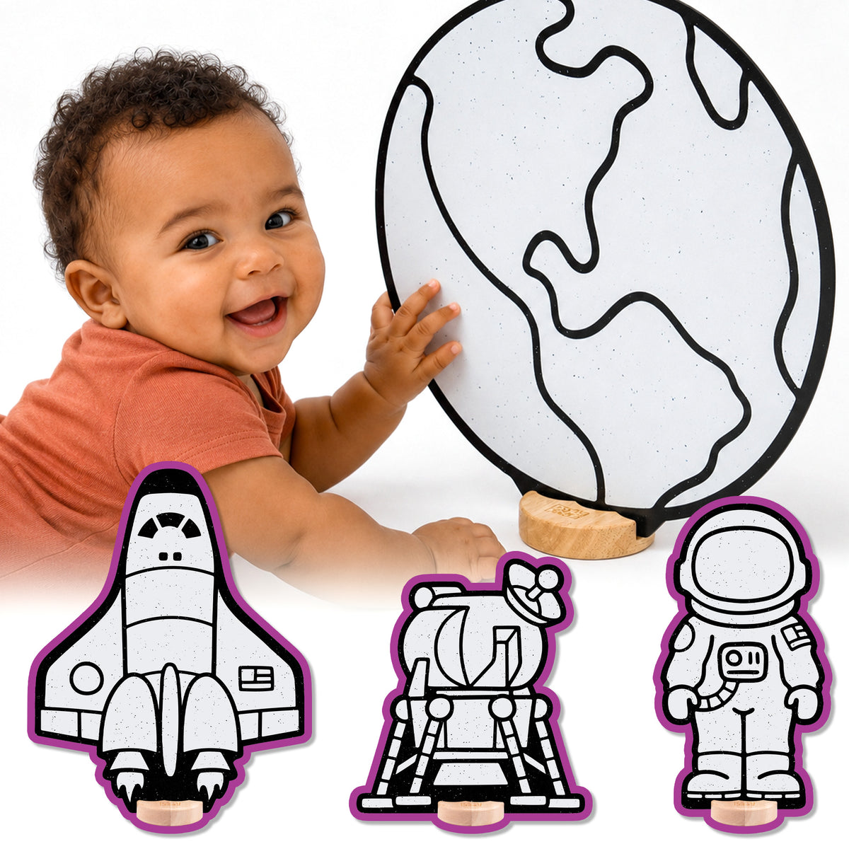Space Color & Play Set | Space Shuttle, Astronaut, Lunar Lander, Planet Earth
