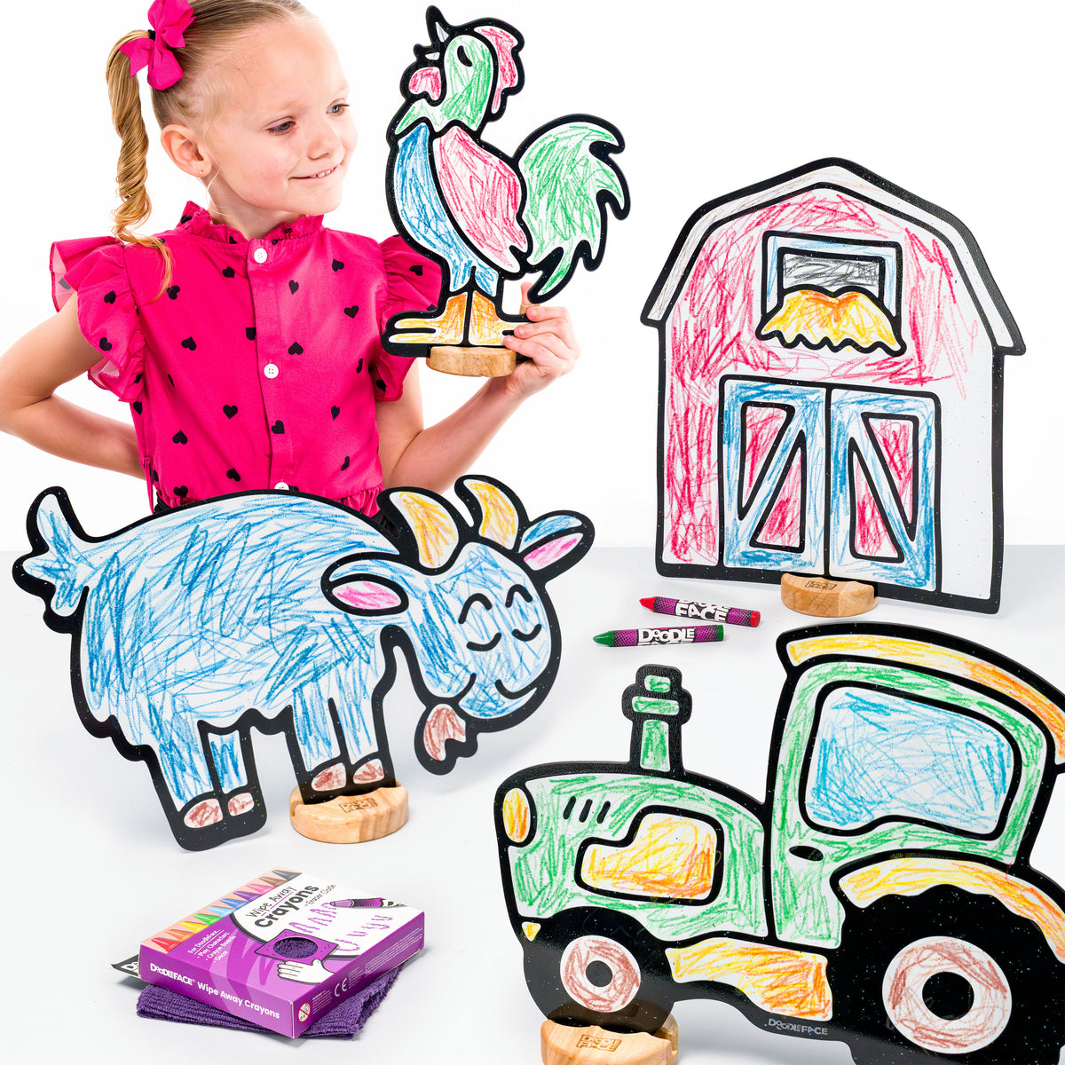 Farm Companion Color & Play Set | Barn, Goat, Rooster, and Tractor