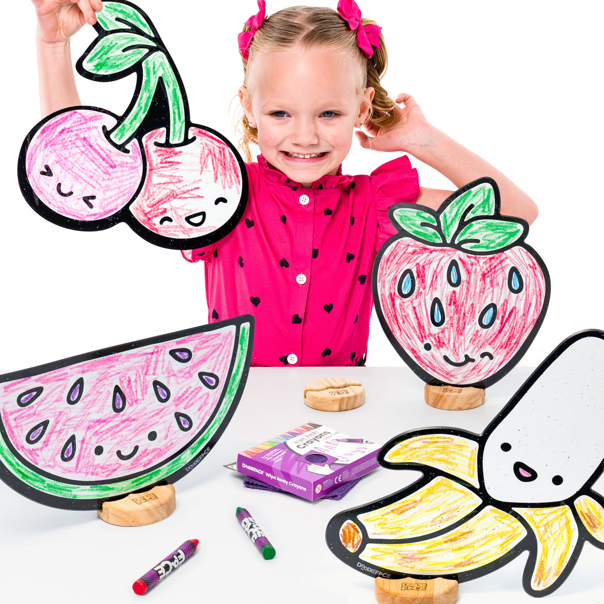 Kawaii Fruits Color & Play Set | Banana, Cherry, Watermelon, and Strawberry