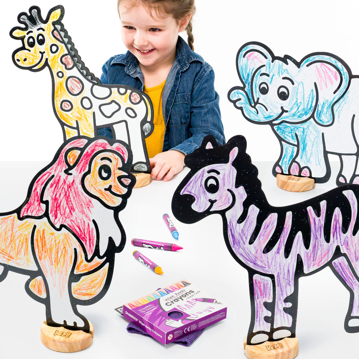 Safari Zoo Animal Color & Play Set | Elephant, Giraffe, Lion, and Zebra
