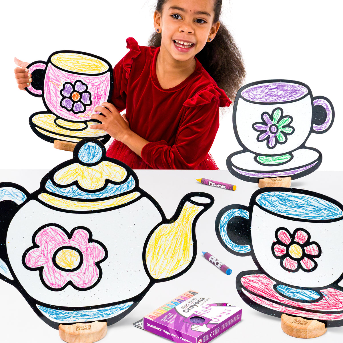 Tea Party Color & Play Set | Teapot and 3 Unique Teacups