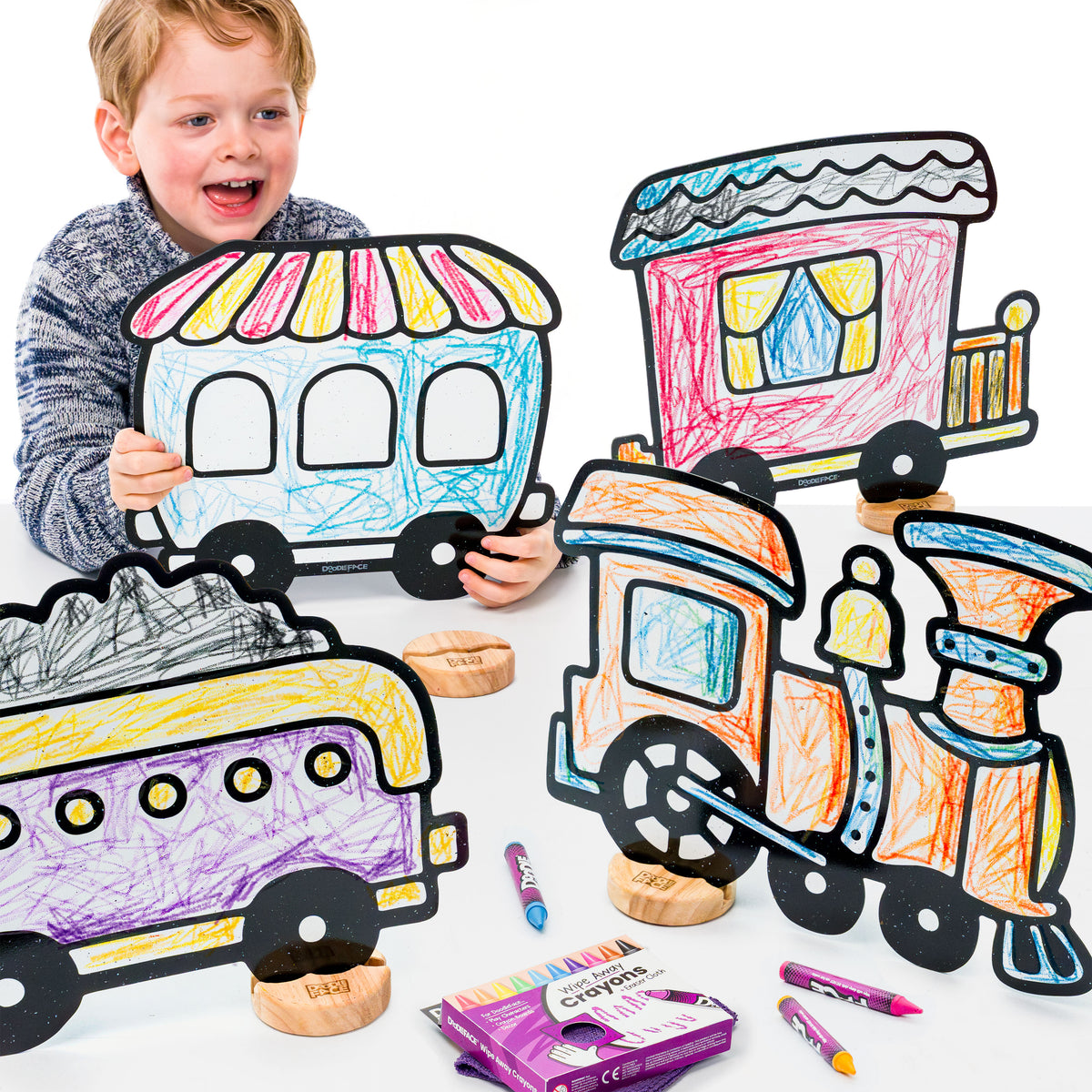 Train Color & Play Set | Train Engine, Freight Car, Passenger Car, and Caboose