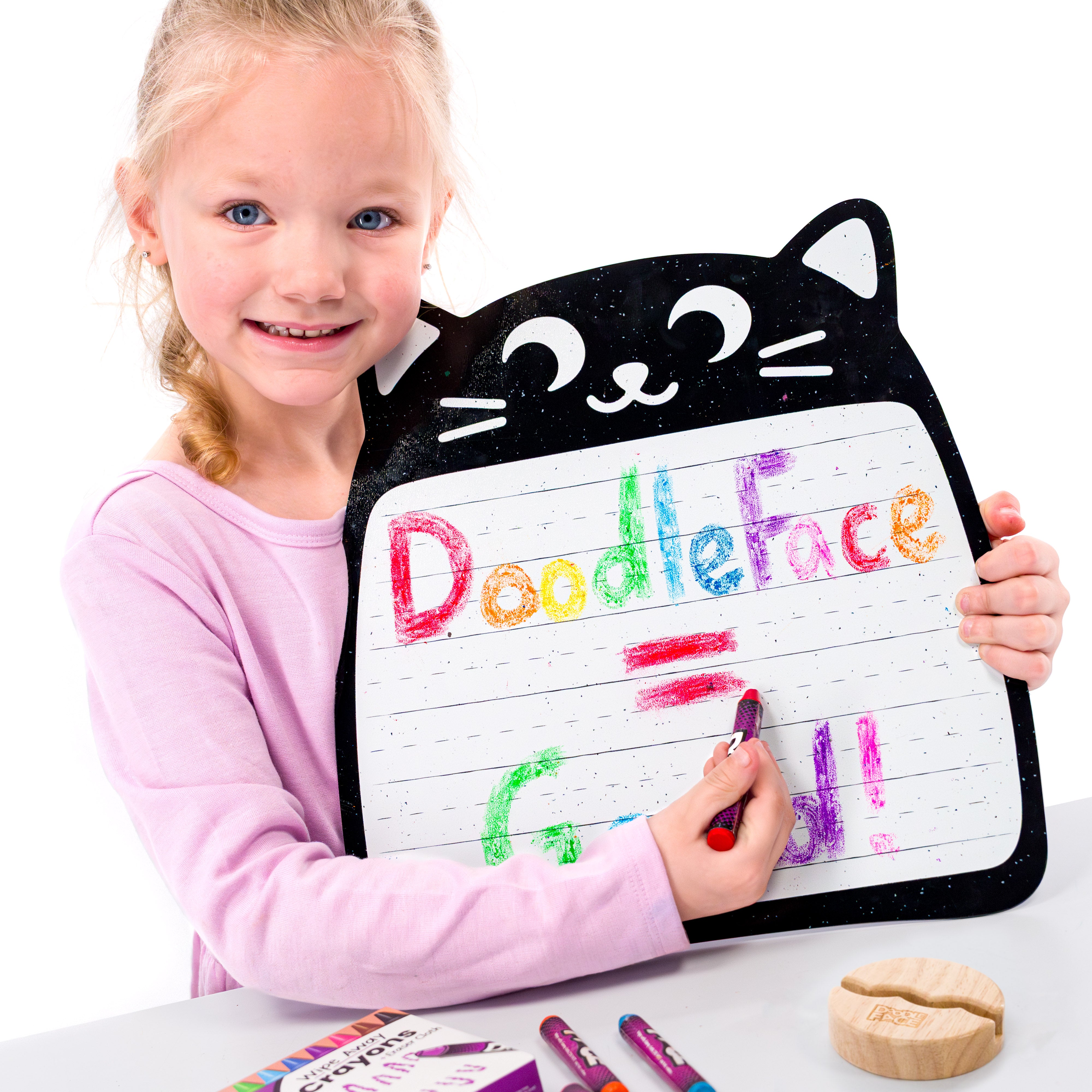 Cat Wipe-Away Crayon Board w/ Crayons. Mess-Free Dry-Erase for Kids Ages 2-8!