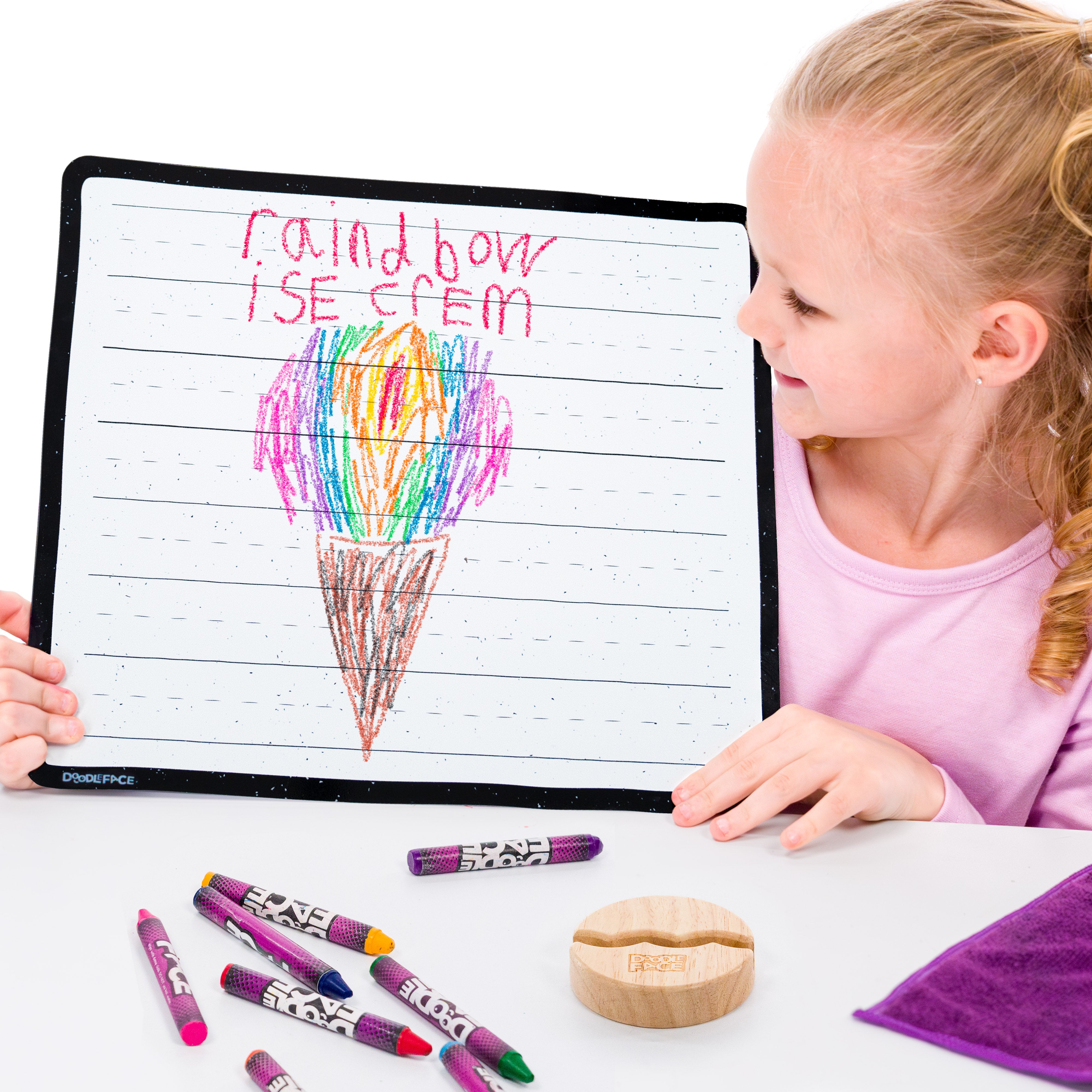 Rectangle Wipe-Away Crayon Board w/ Crayons. Mess-Free Dry-Erase for Kids Ages 2-8!