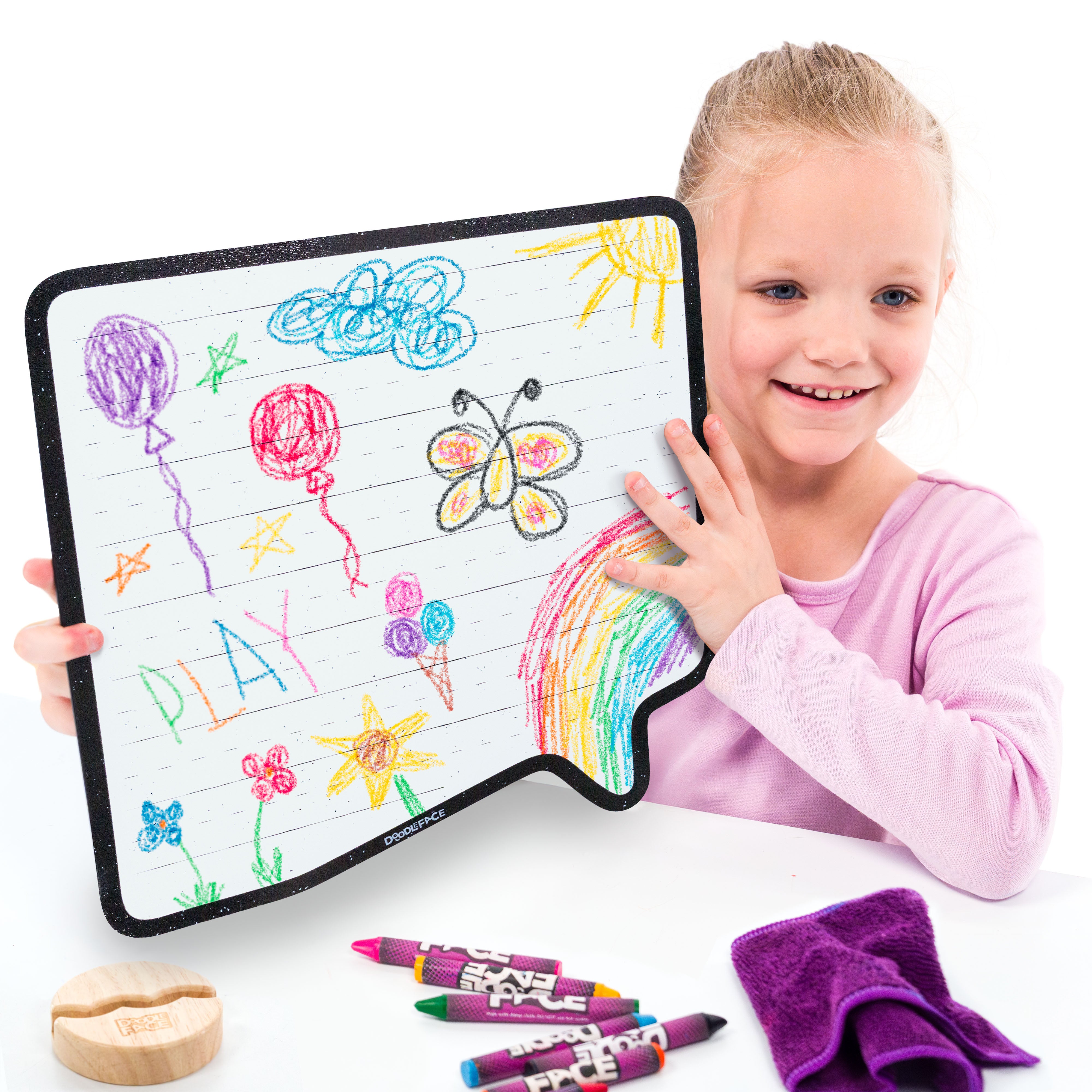 Speech Bubble Wipe-Away Crayon Board w/ Crayons. Mess-Free Dry-Erase for Kids Ages 2-8!