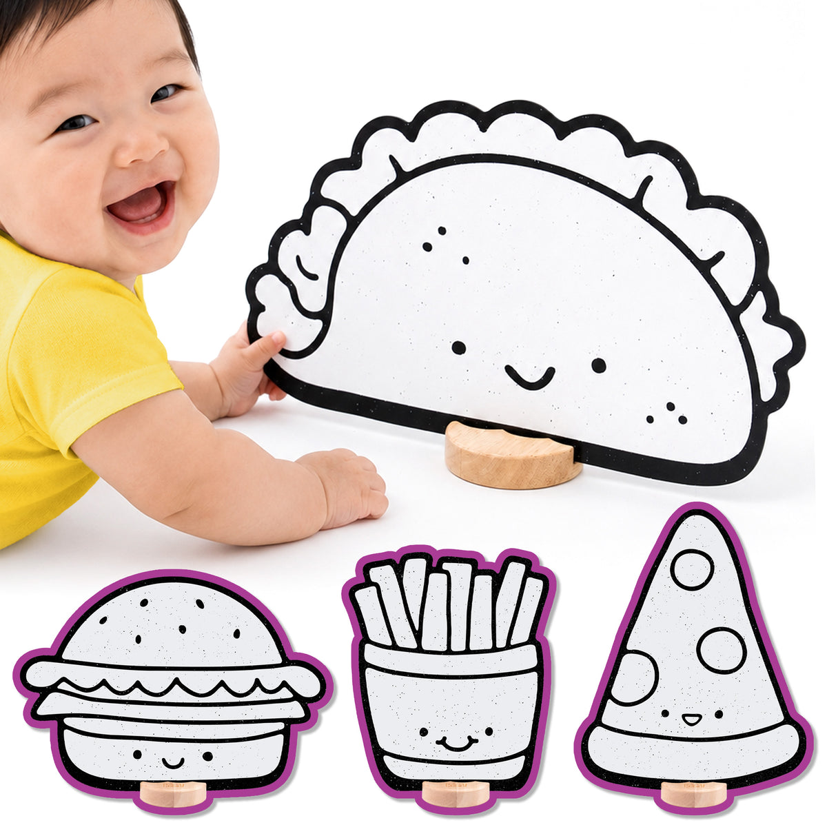 Kawaii Fast Food Color & Play Set | Burger, Pizza, Taco, and Fries