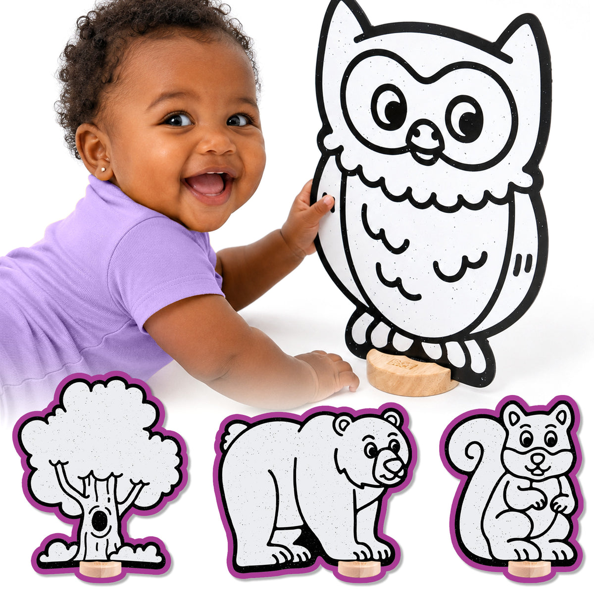 Woodland Animal Companion Color & Play Set | Bear, Owl, Squirrel, and Tree