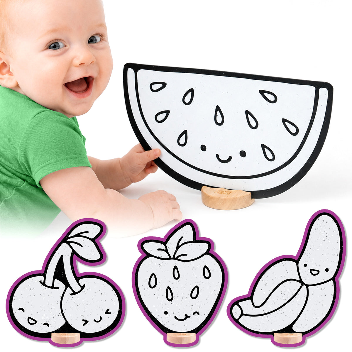 Kawaii Fruits Color & Play Set | Banana, Cherry, Watermelon, and Strawberry