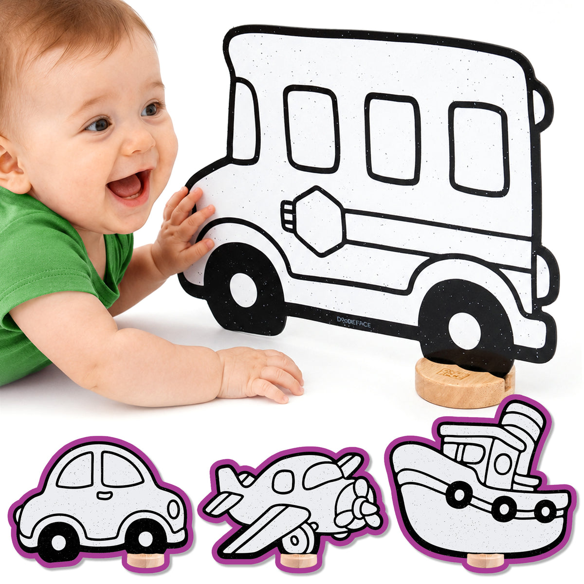 Transportation Color & Play Set | Airplane, Boat, Car, and School Bus