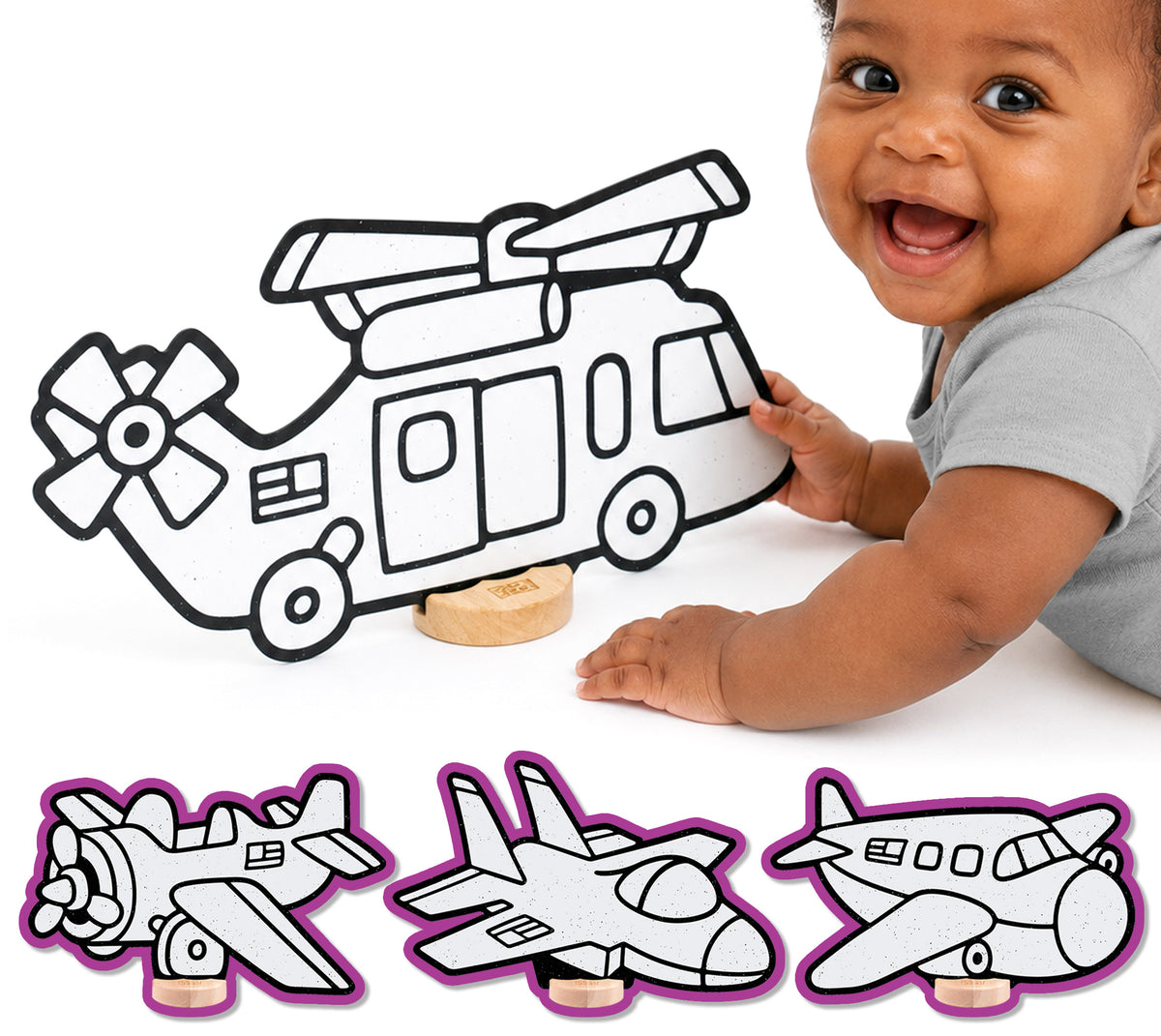 Air Color & Play Set | Fighter Jet, Jumbo Jet, Propeller Plane, Helicopter
