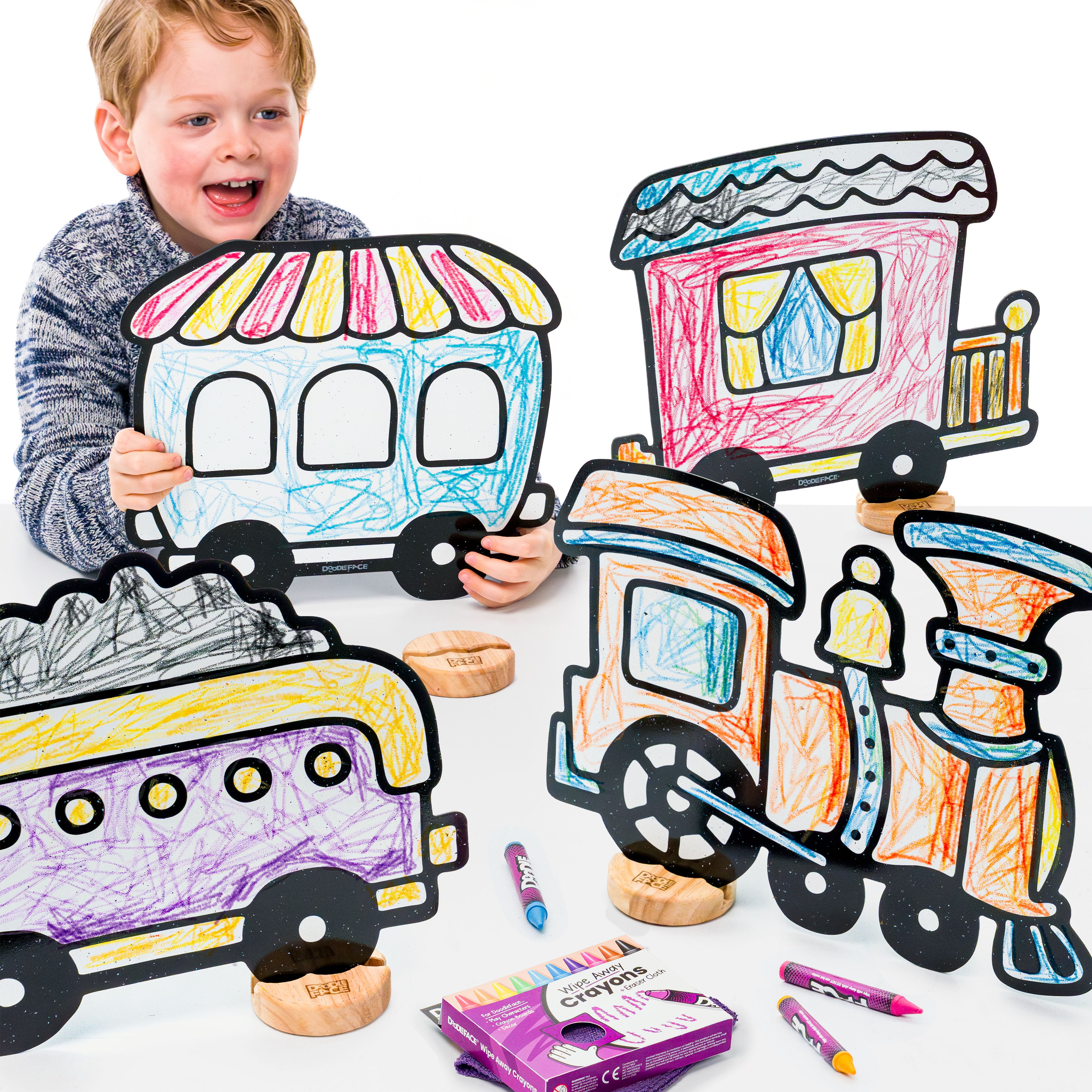Train Color & Play Set | Train Engine, Freight Car, Passenger Car, and Caboose