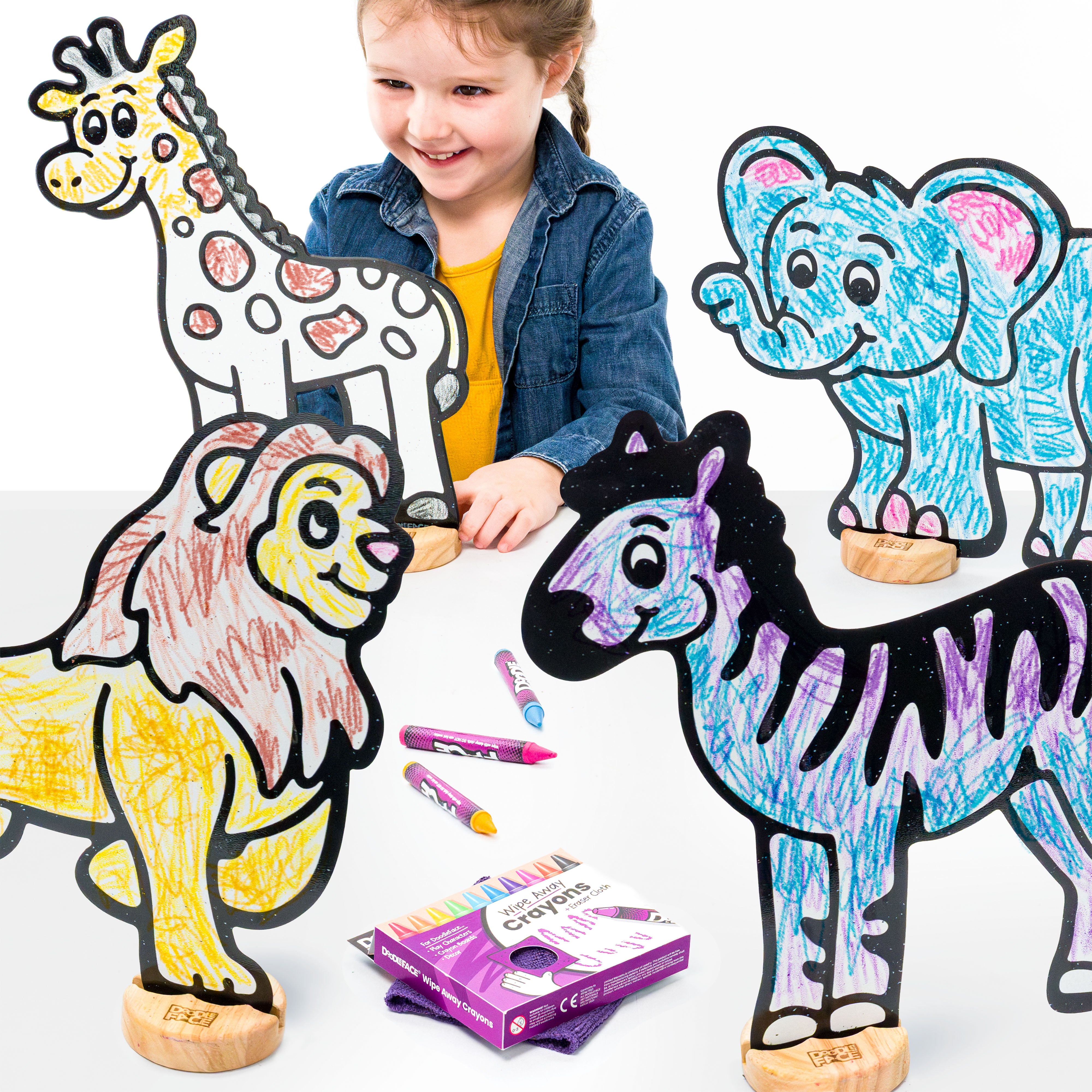 Safari Zoo Animal Color & Play Set | Elephant, Giraffe, Lion, and Zebra