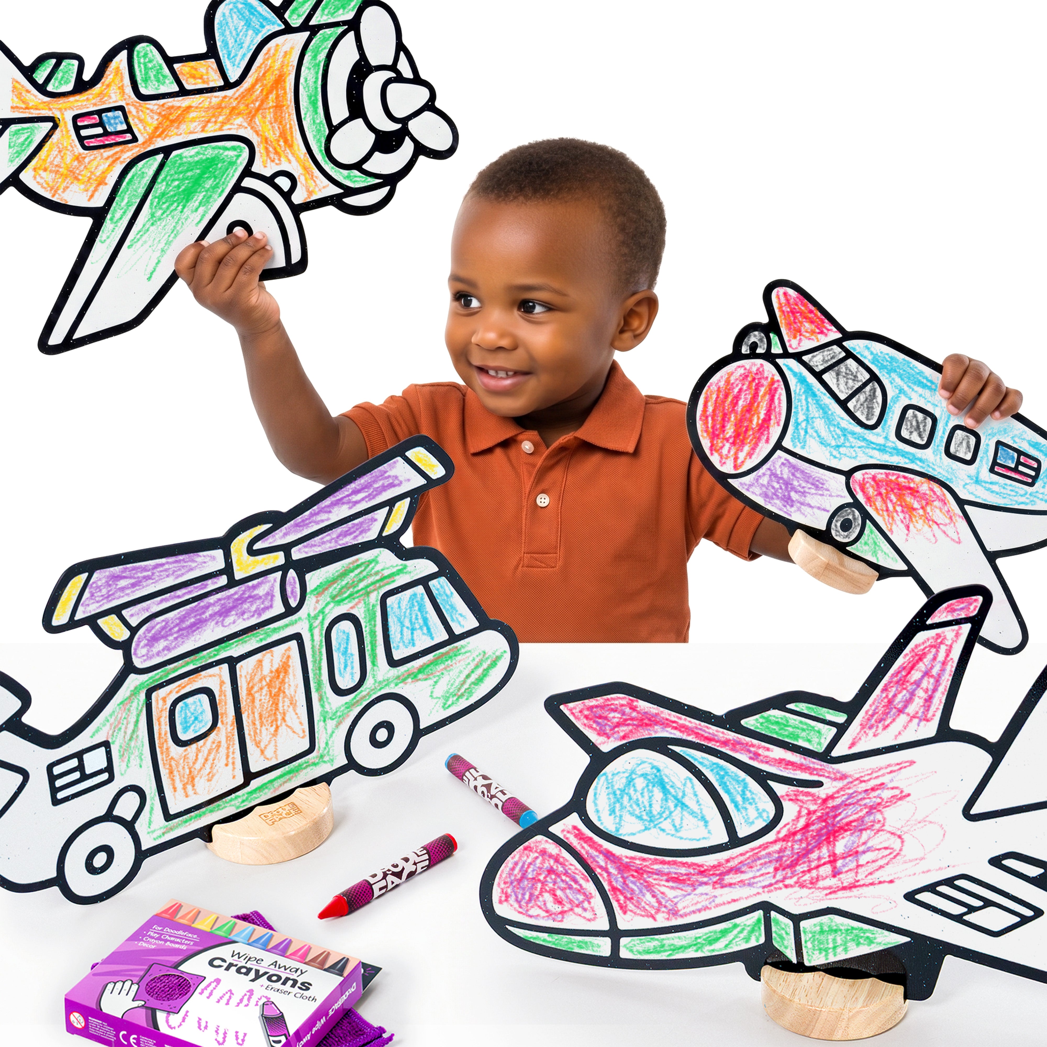 Air Color & Play Set | Fighter Jet, Jumbo Jet, Propeller Plane, Helicopter