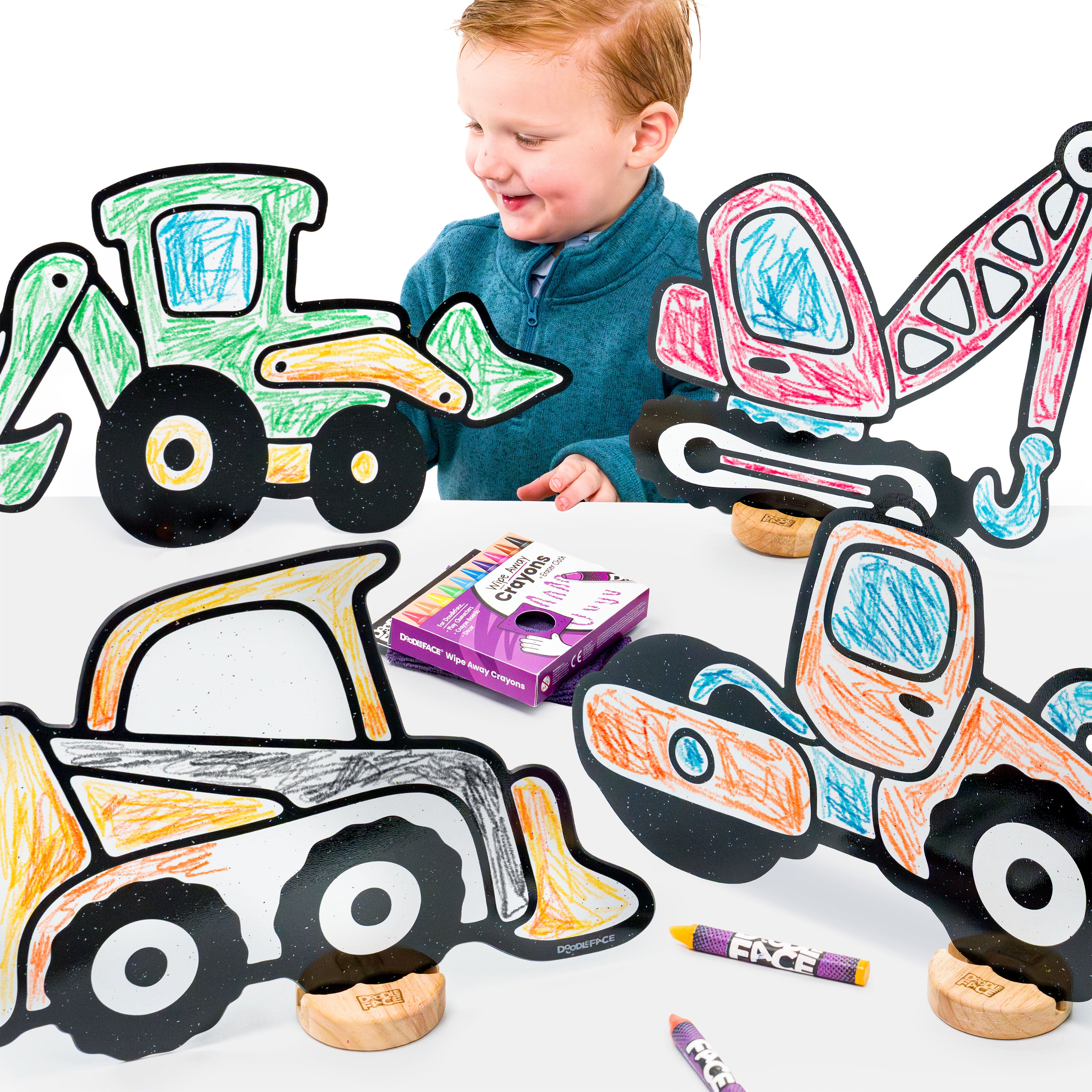 Construction Companion Color & Play Set | Backhoe, Crane, Skid Steer, and Steamroller