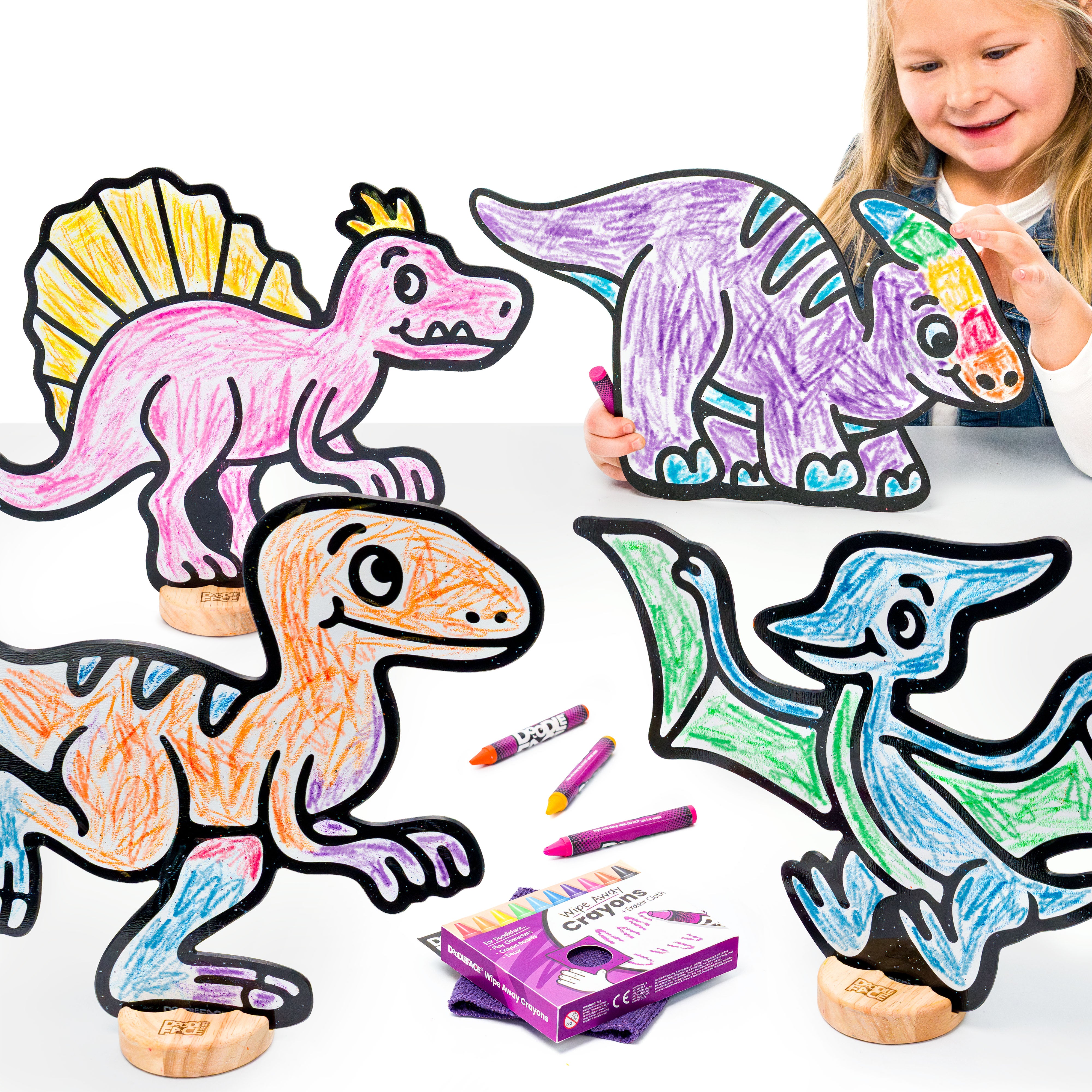 Dinosaur Companion Color & Play Set | Parasaurolophus, Pterodactyl, Spinosaurus, and Velociraptor