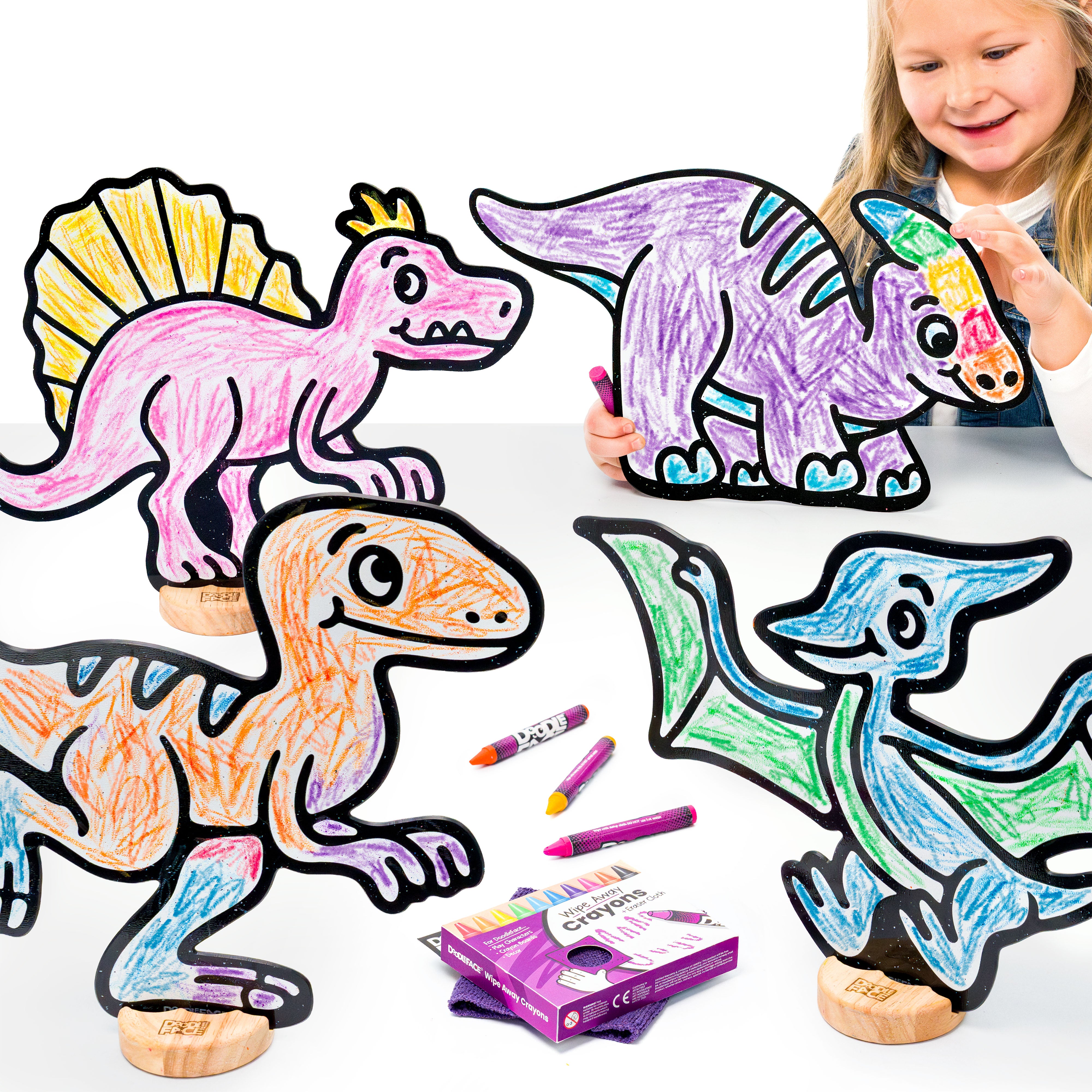 Dinosaur Companion Color & Play Set | Parasaurolophus, Pterodactyl, Spinosaurus, and Velociraptor
